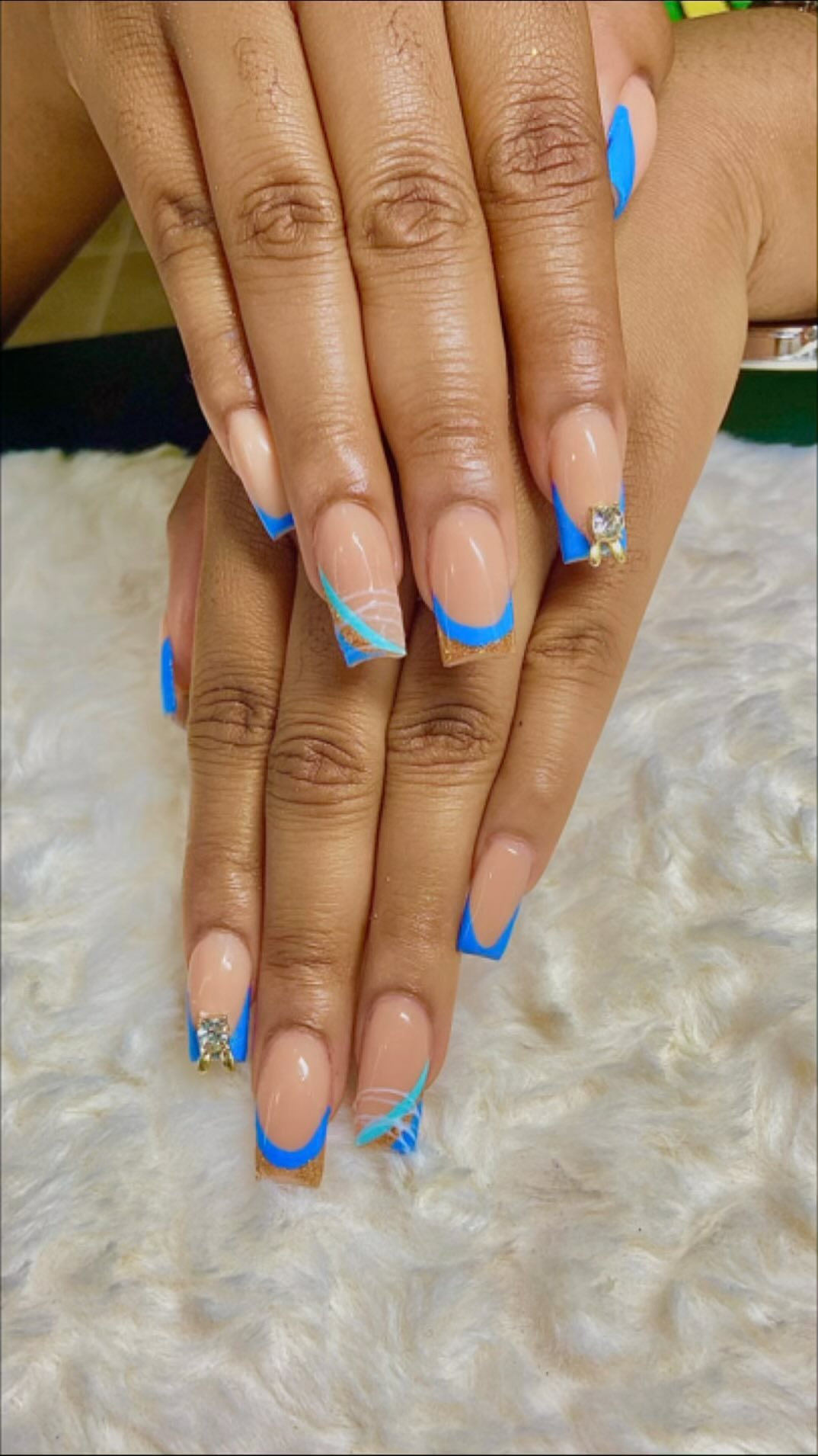 Artistic Blue and Nude Nails