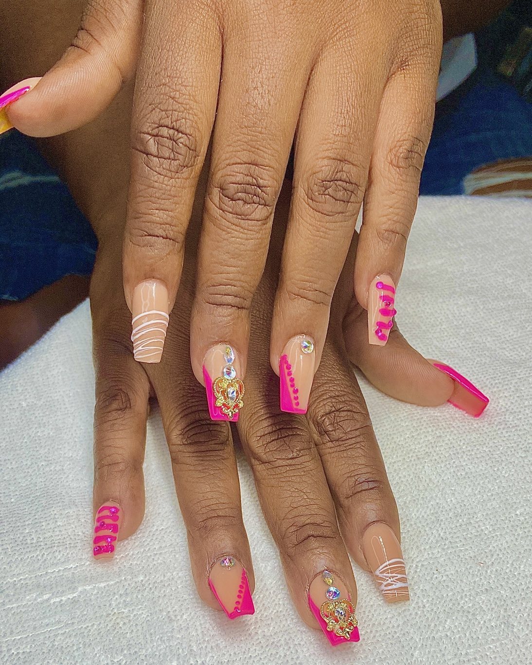 Stylish Pink and Nude Nails with Gems
