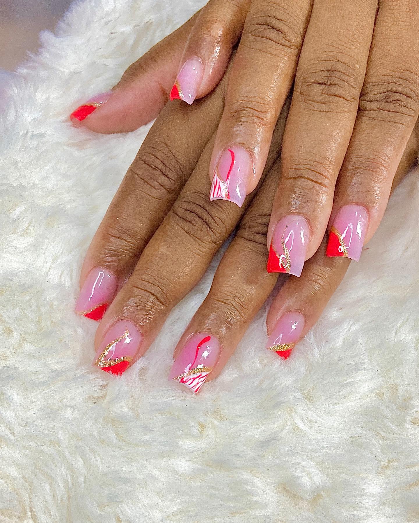Artistic Red and Pink Nails