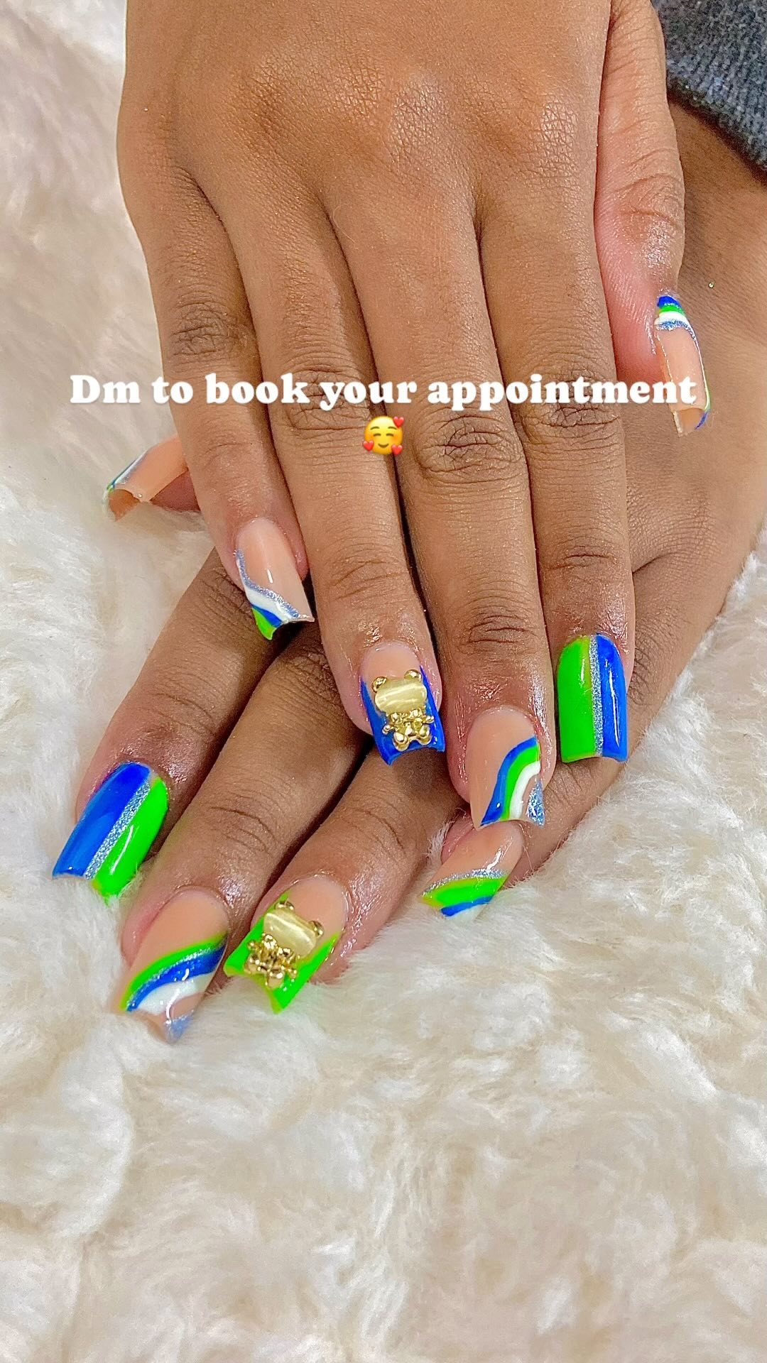 Vibrant Green and Blue Nail Art