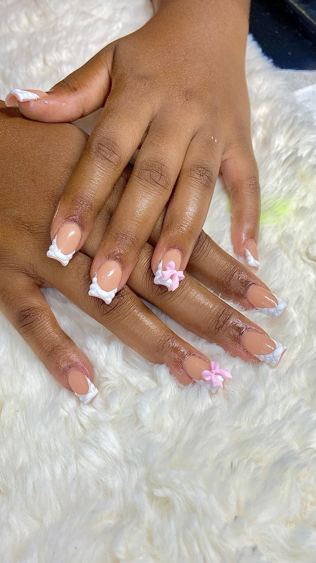 Nude and White Floral Nails