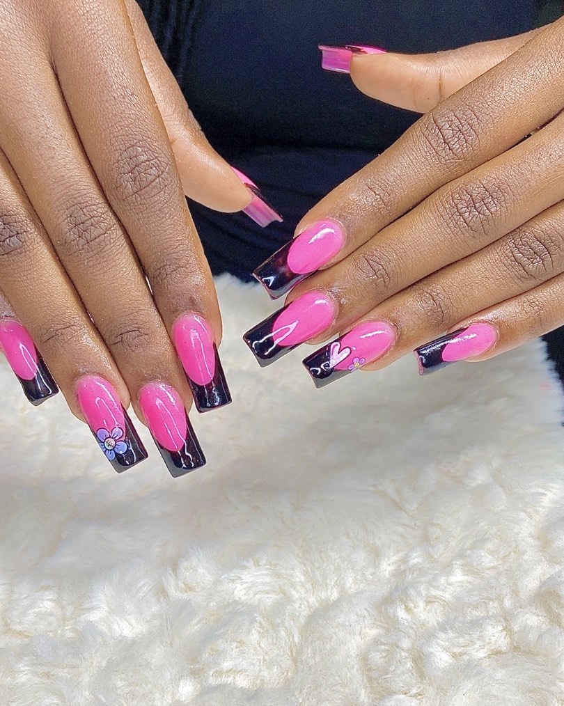 Stylish Pink and Black Nails