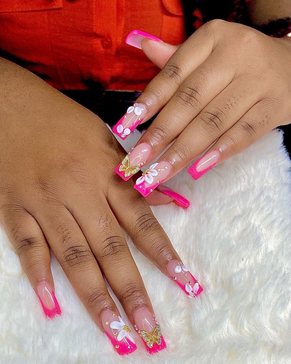 Pink Floral Fancy Nails