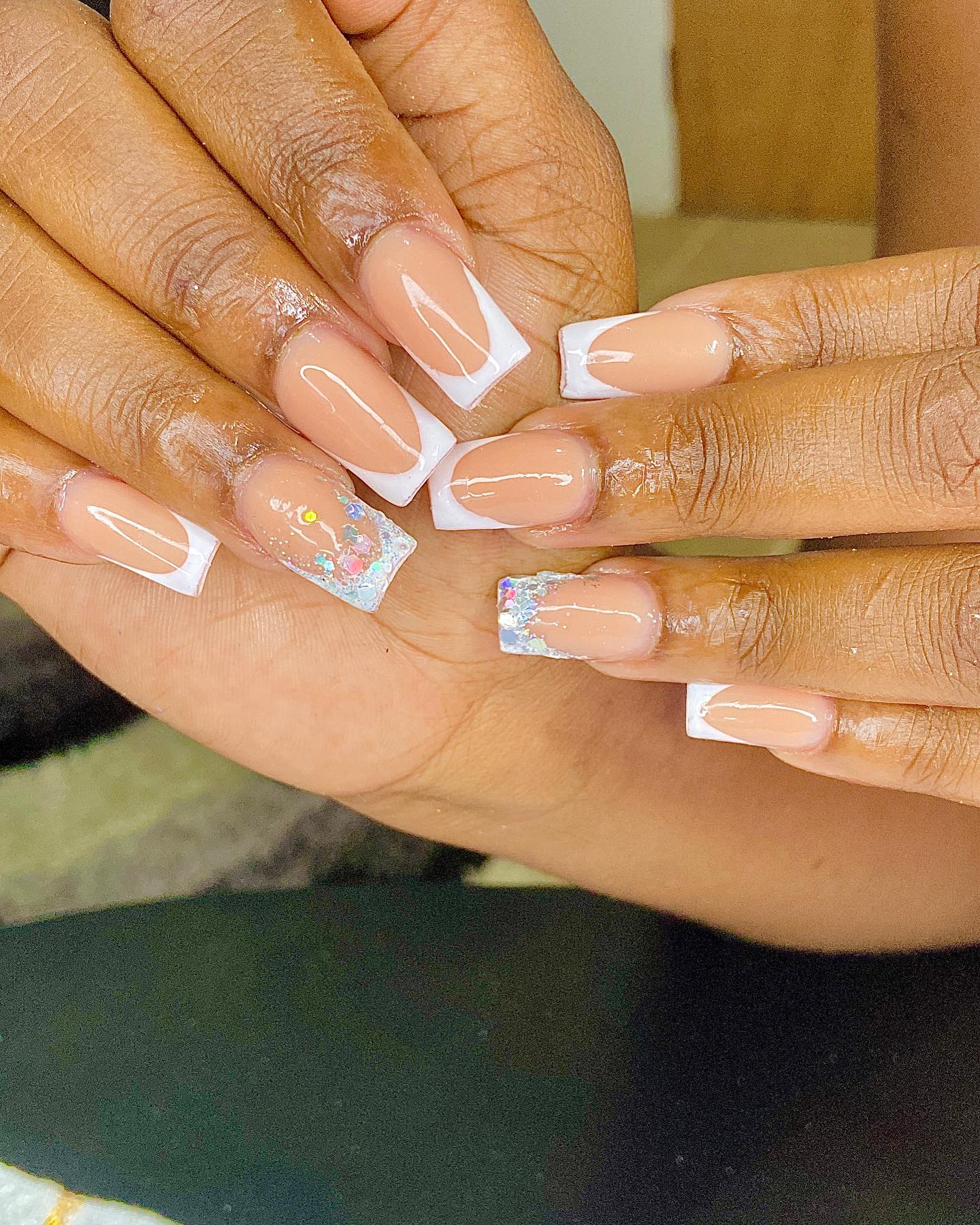 Elegant Nude French Tips with Glitter