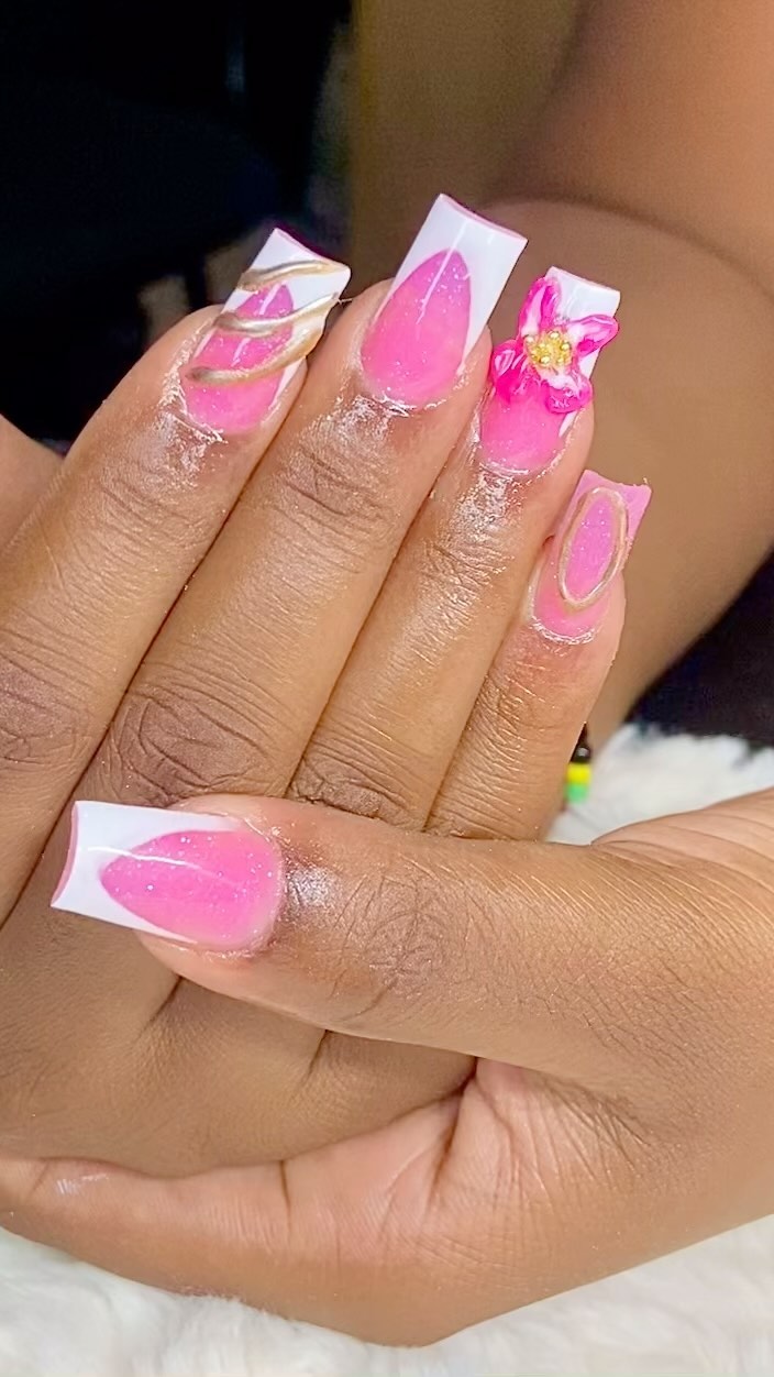 Stylish Pink Nails with Floral Design