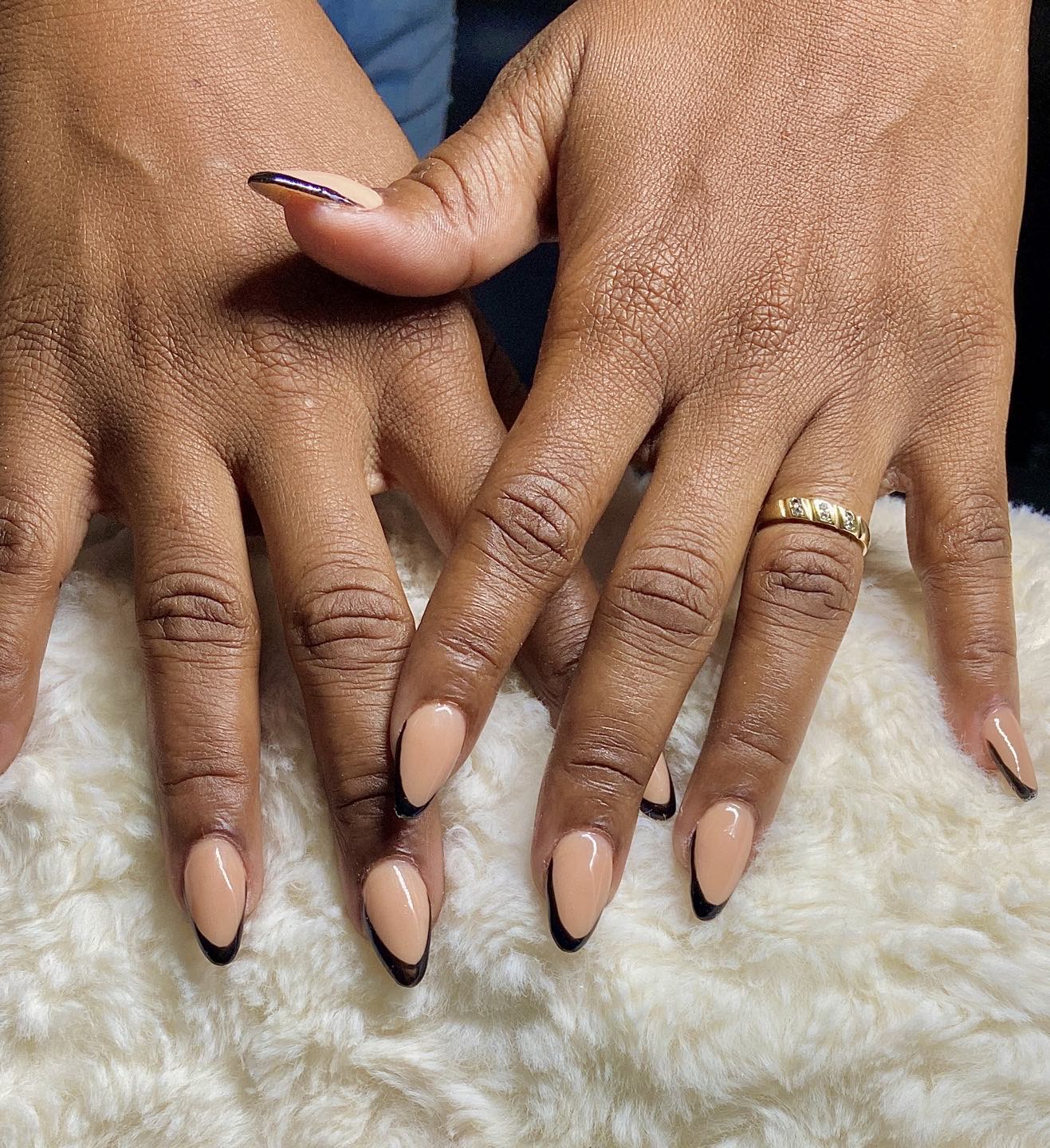 Nude and Black French Tip Nails