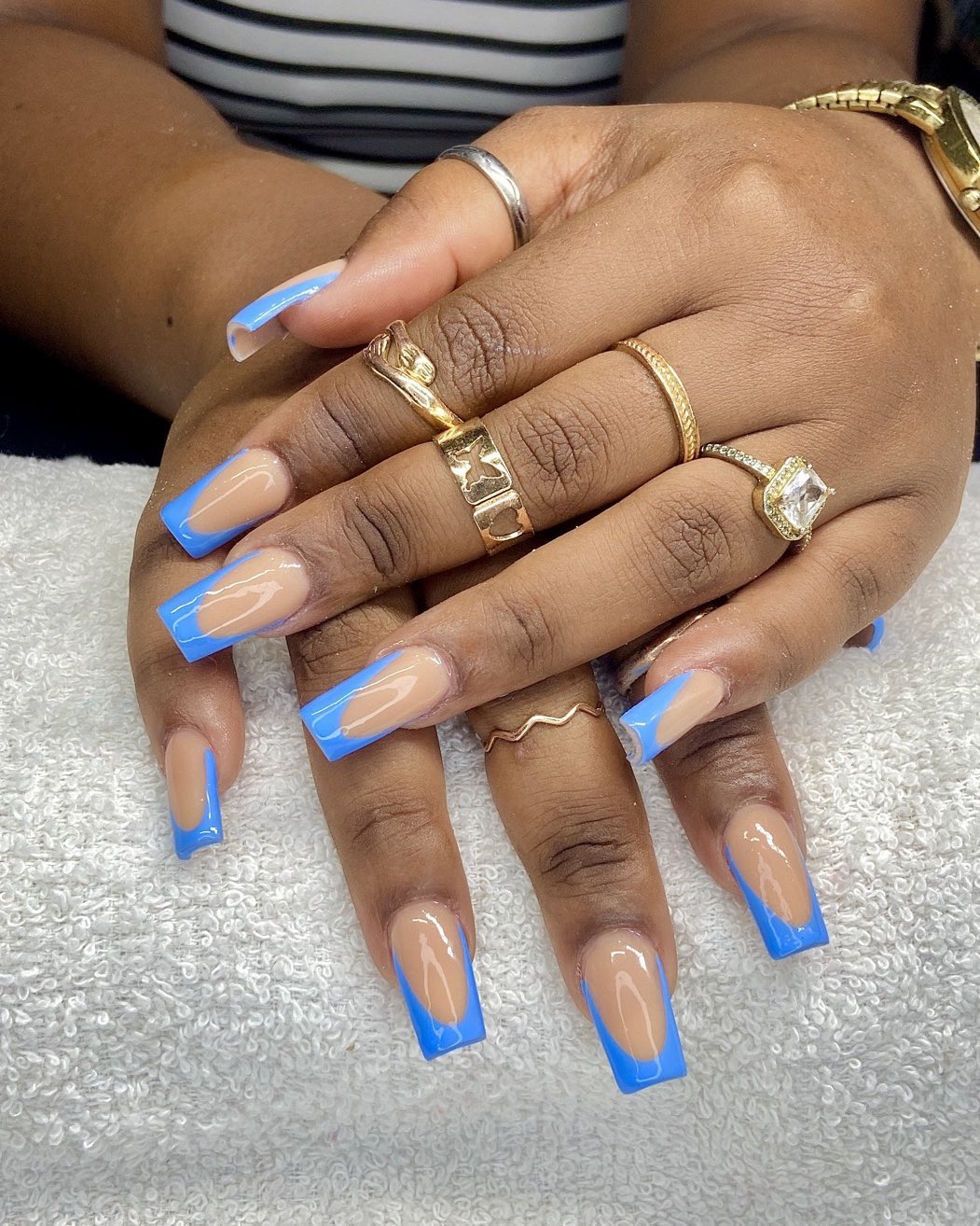 Stylish Blue French Tip Nails