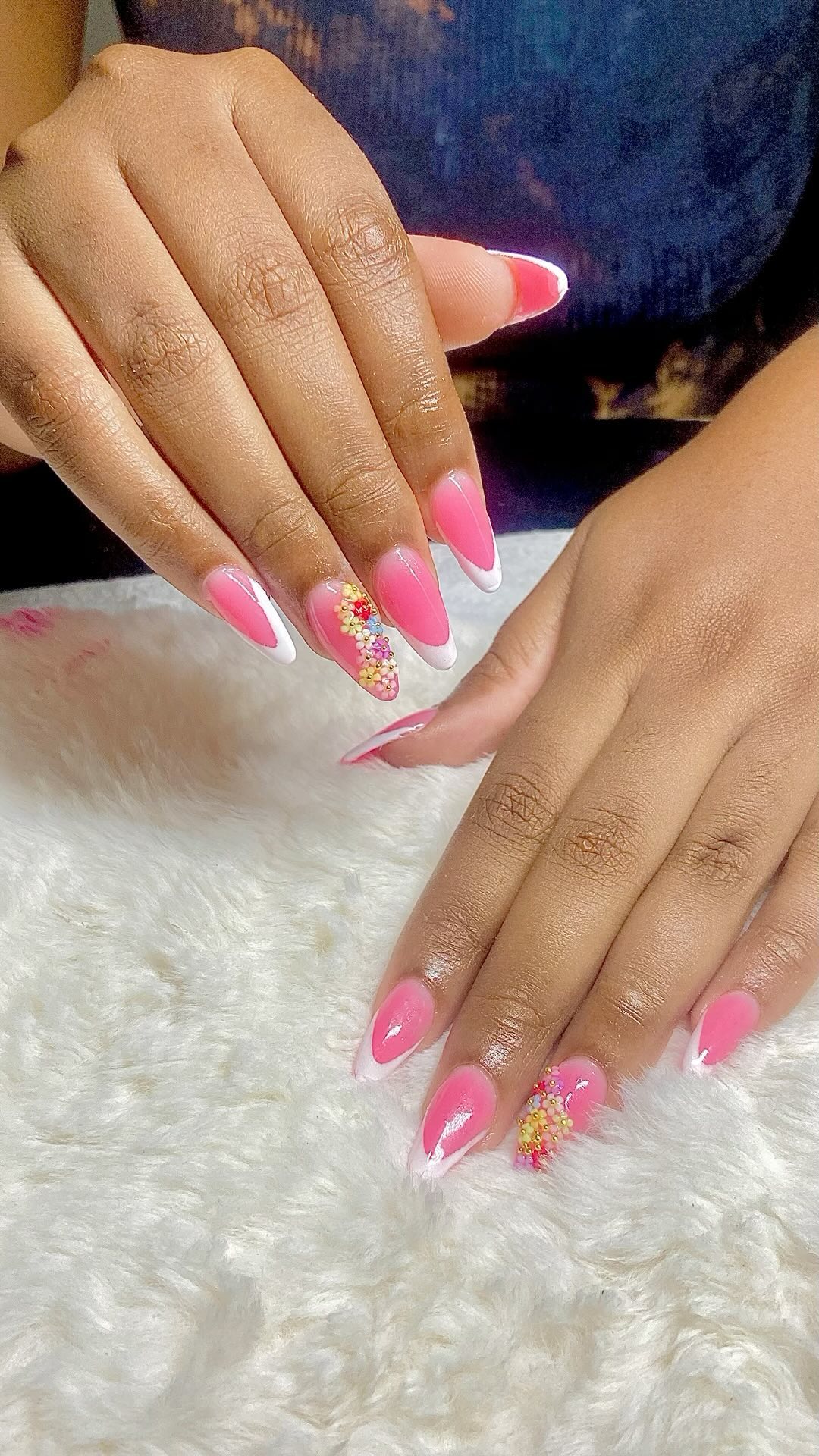 Elegant Pink Nails with Gem Accents