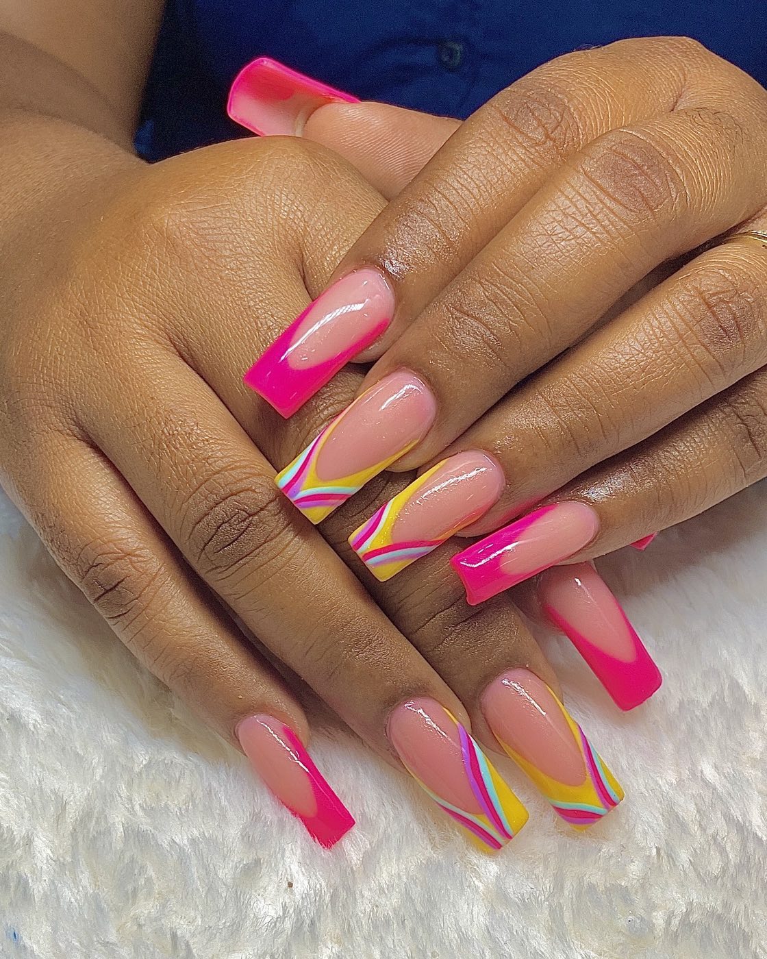 Colorful Nail Design with Pink and Yellow Accents