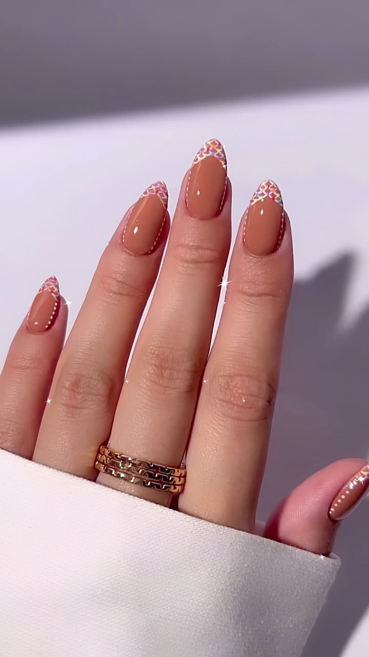 Stylish Nude French Manicure with Colorful Tips