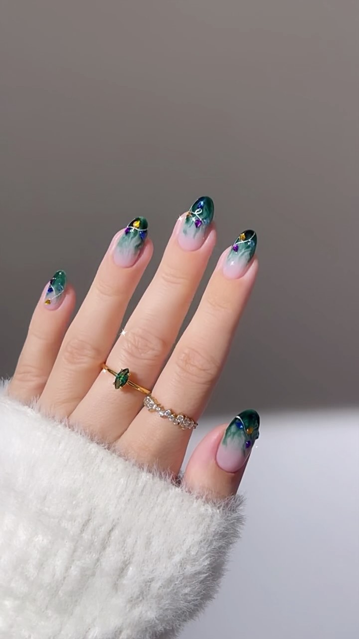 Stylish Ombre Nails with Gems