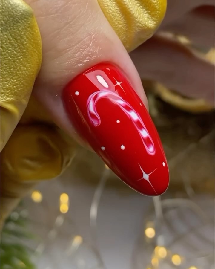 Festive Red Candy Cane Nails