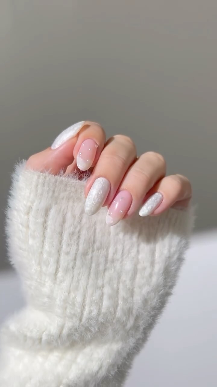 Elegant White and Nude Nails