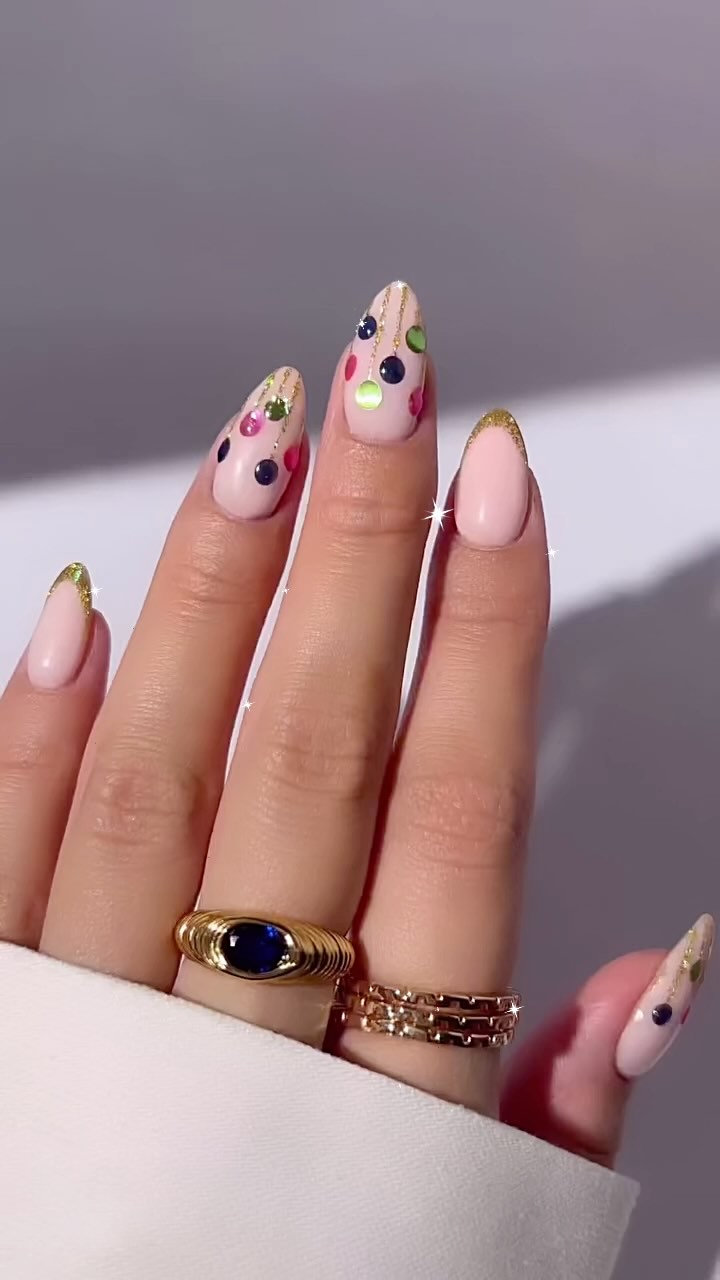 Artistic Nude Nails with Colorful Dots
