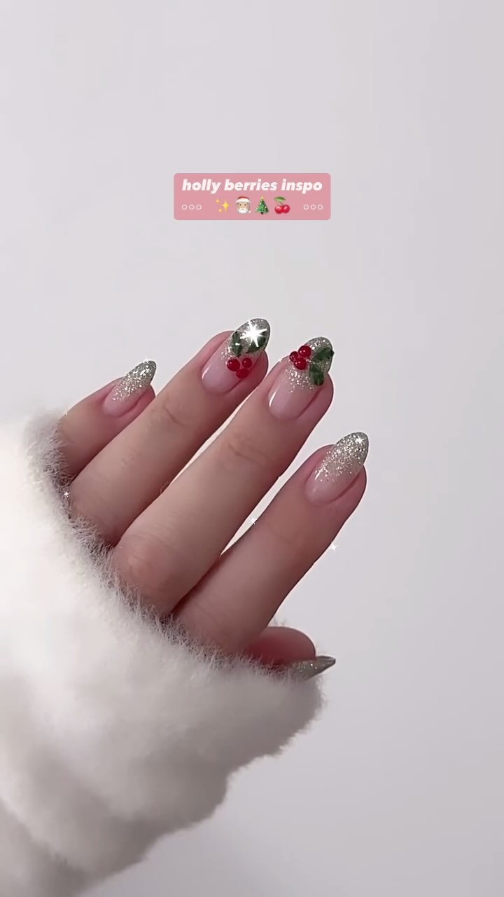 Holly Berries Inspired Nail Art