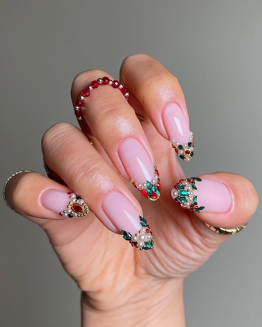 Artistic Gem-Decorated Nails