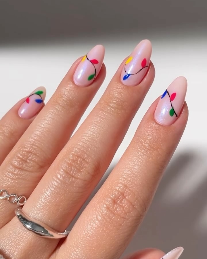 Colorful Holiday Lights Nail Art