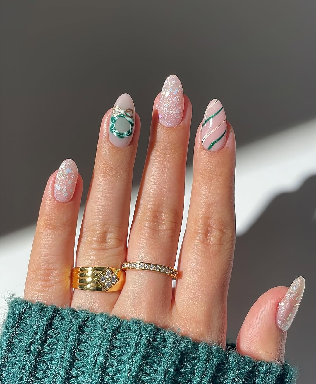 Stylish Glittery Nails with Charms