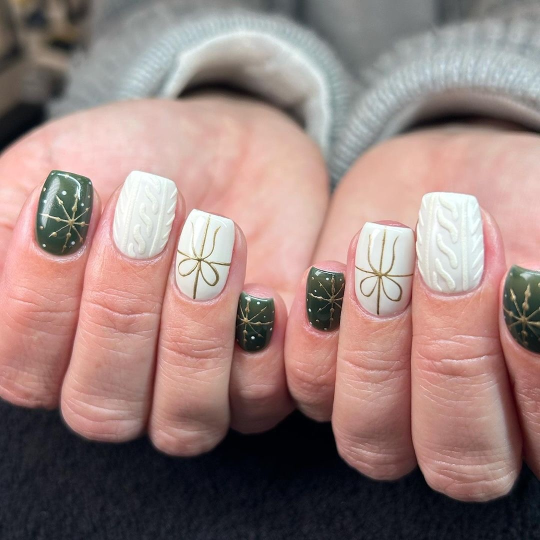 Stylish Green and White Nail Art