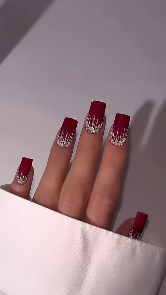 Elegant Red Glitter Nails