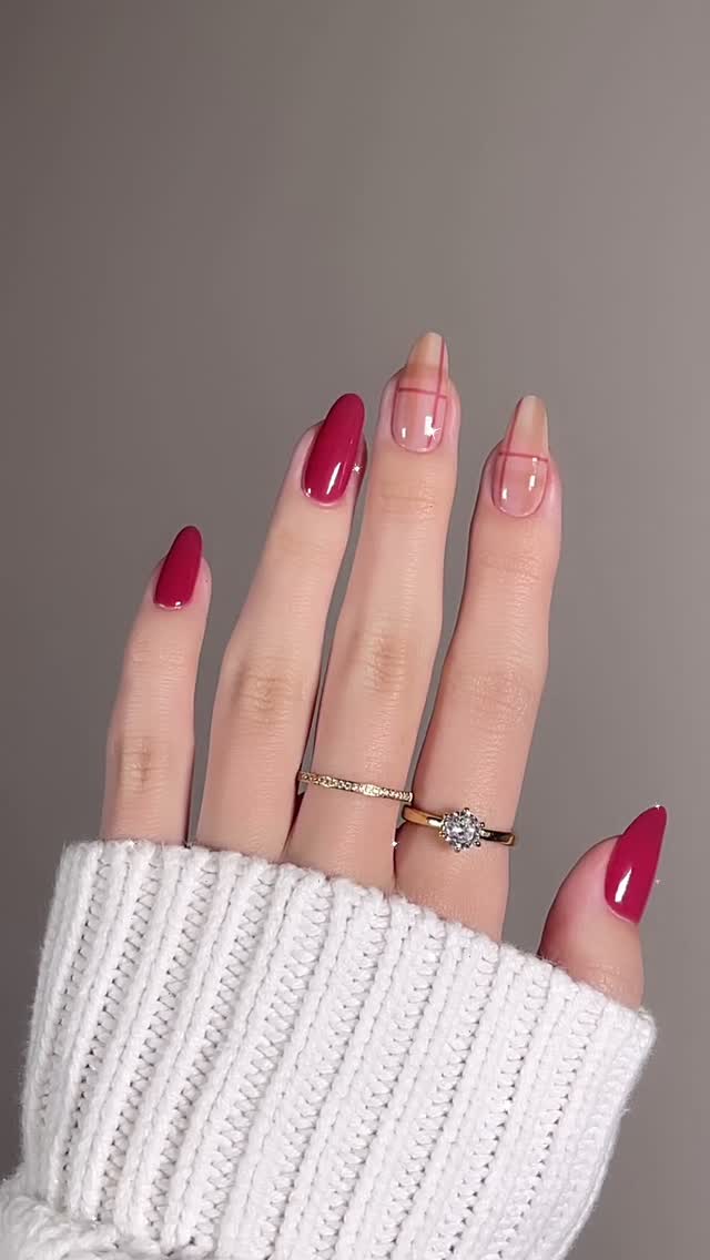 Elegant Red and Clear Nails