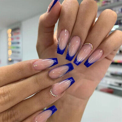 Stylish Blue French Tip Nails