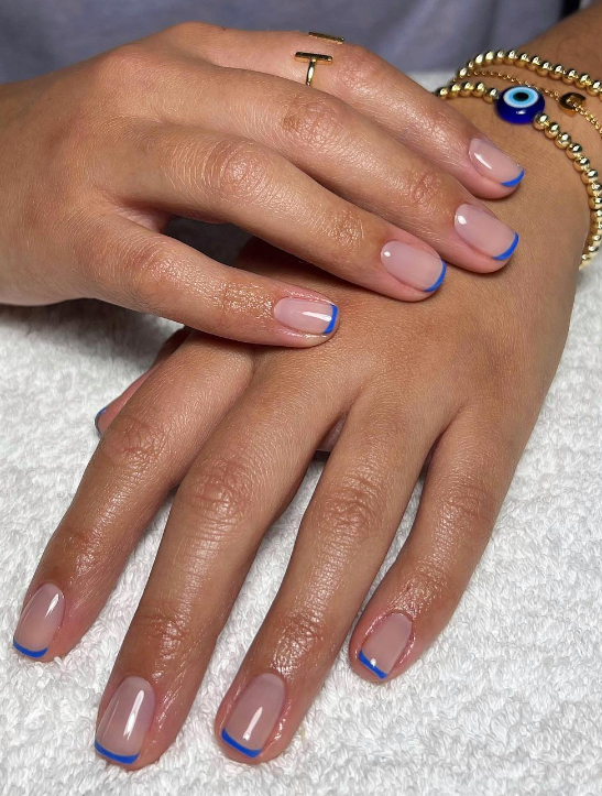 Nude Nails with Blue Tips