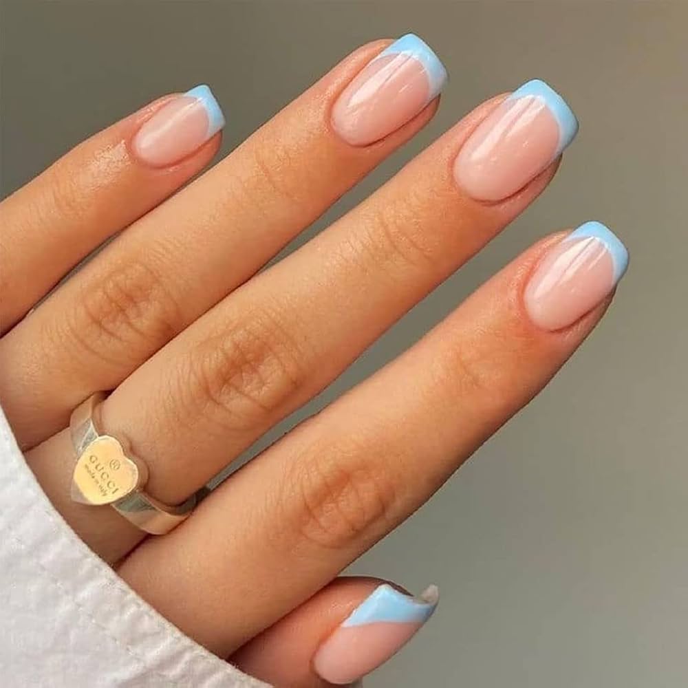 Elegant Blue French Tip Nails