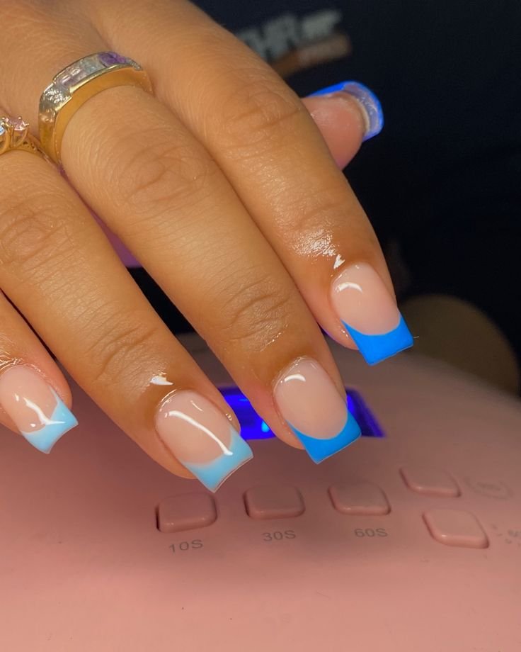 Blue French Tip Nails