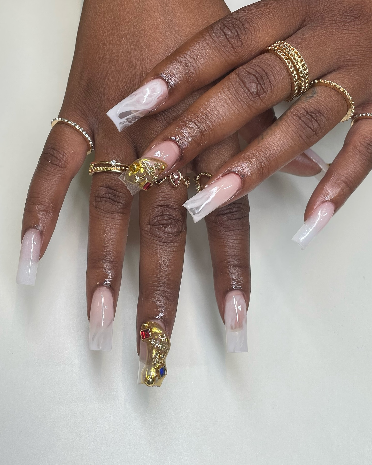 Stylish Nude and White Marble Nails