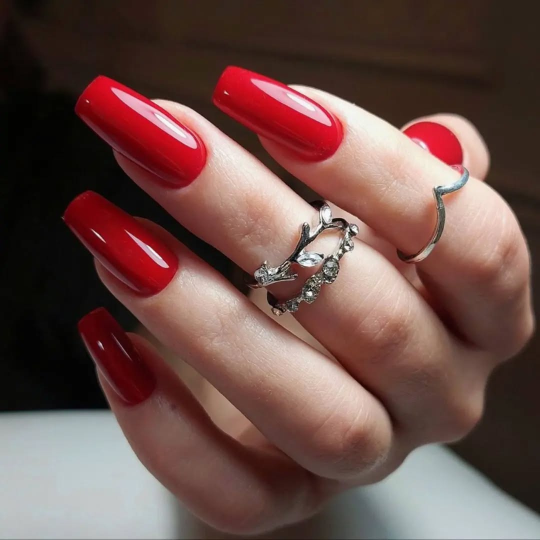 Stylish Red Square Nails