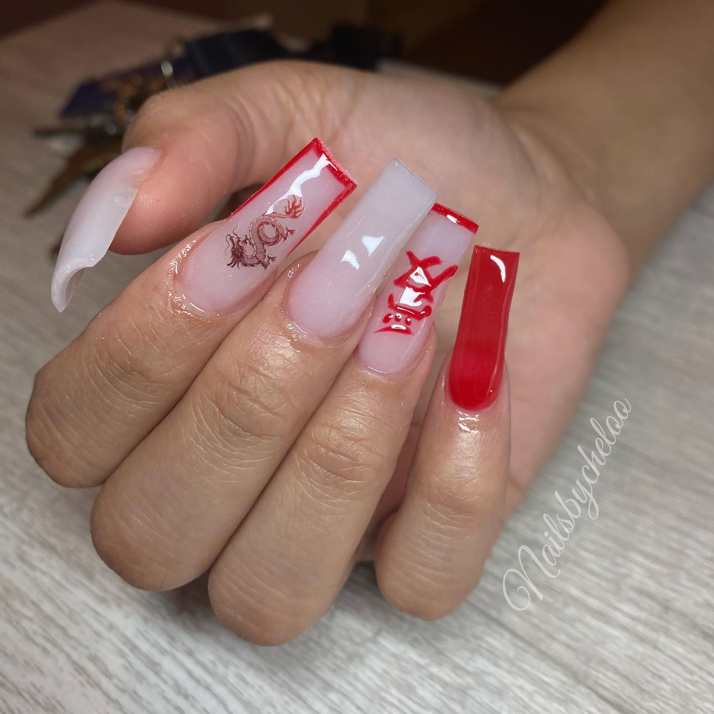 Stylish Red and Clear Nail Art