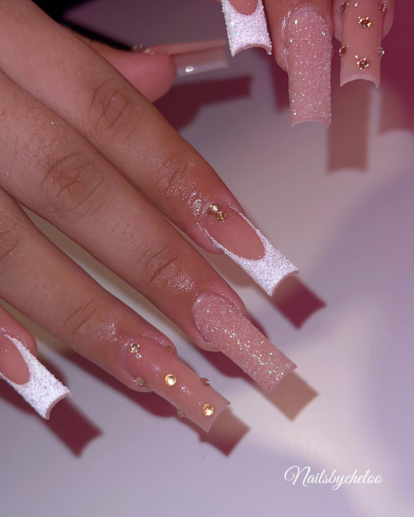 Elegant Glittery French Nails