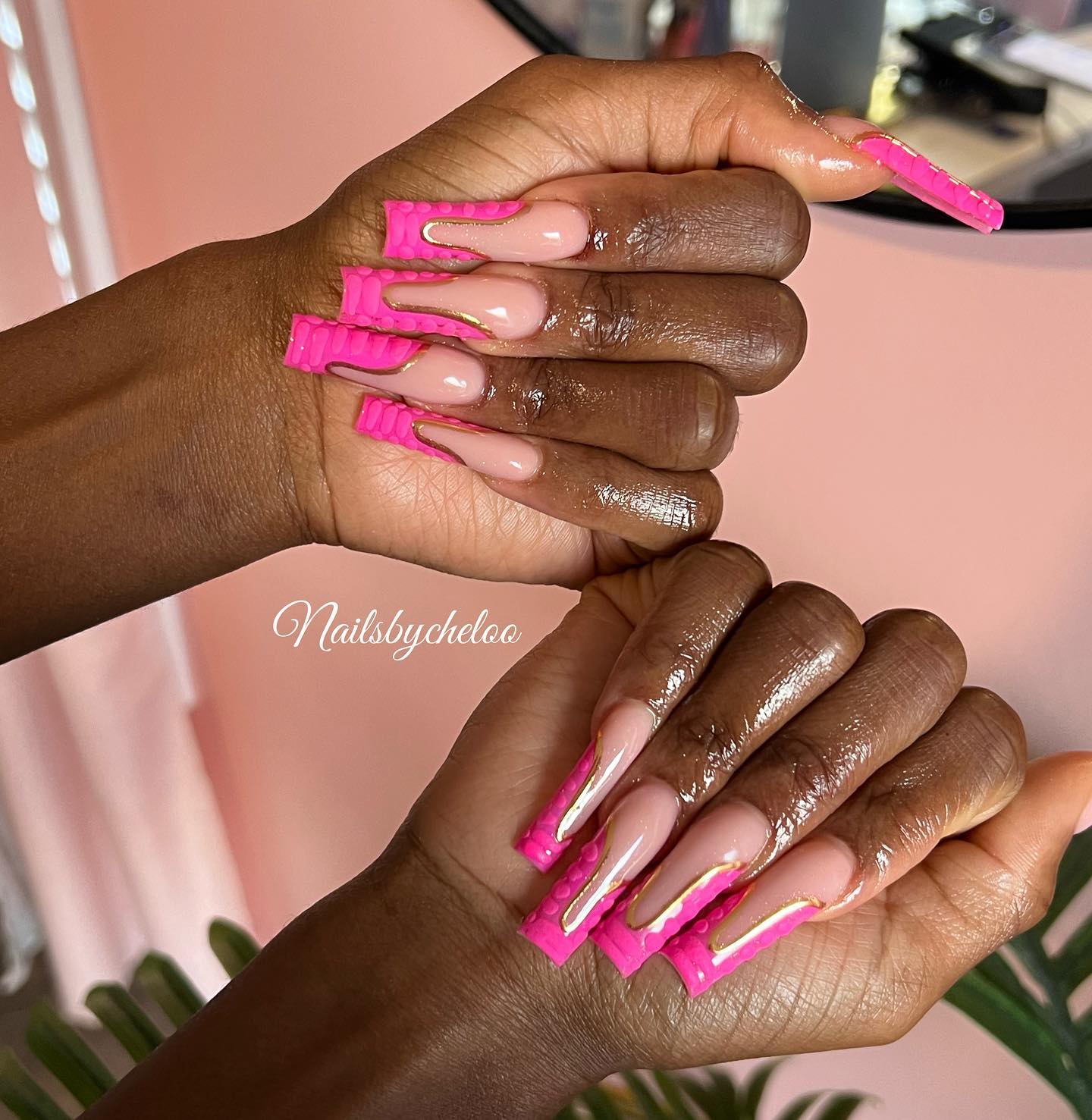 Vibrant Pink Artistic Nails