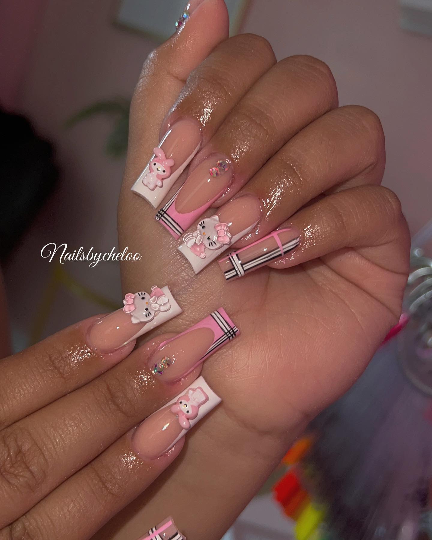 Cute Pink Bunny Nail Art