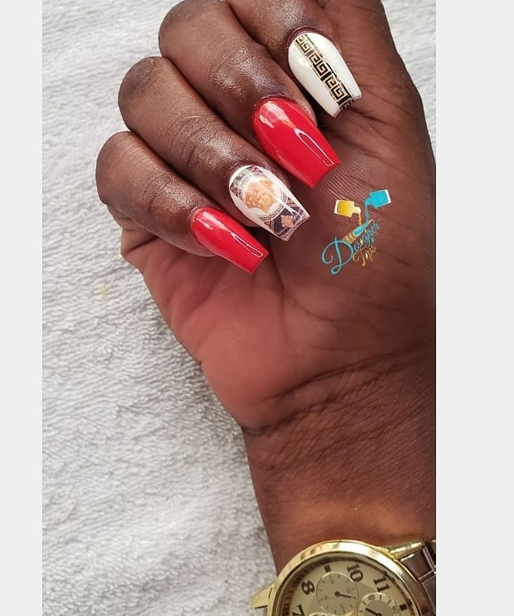 Vibrant Red and Artistic Nail Design