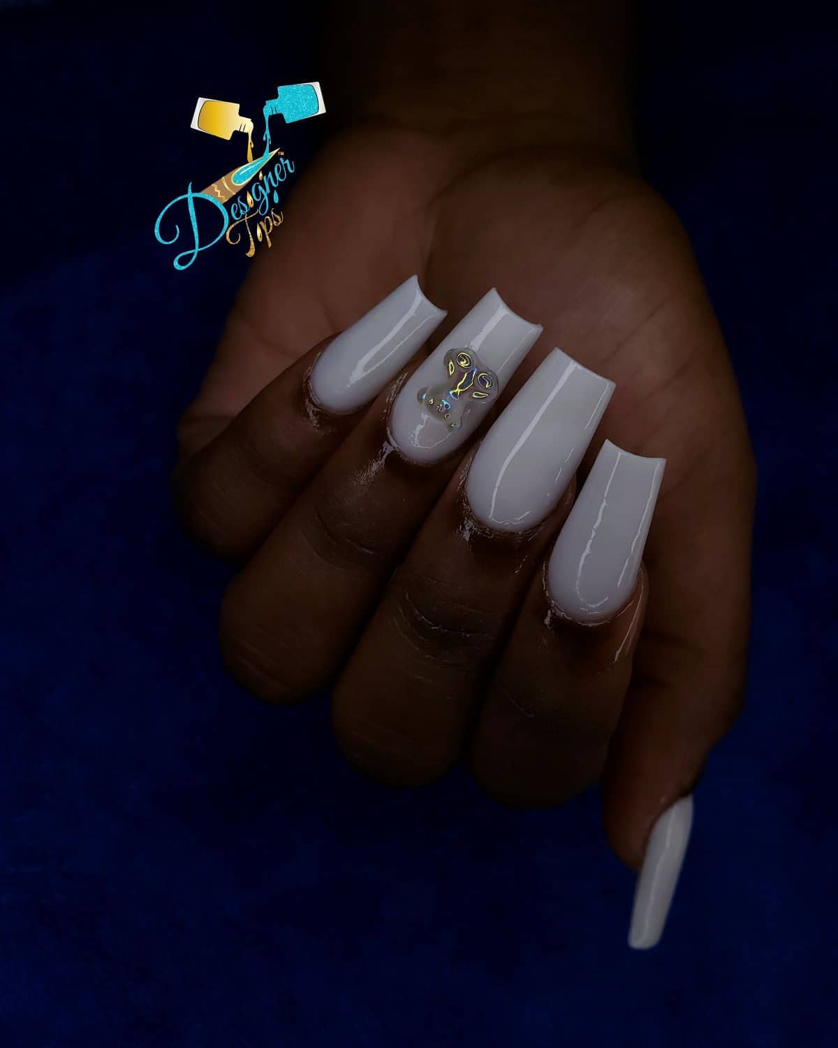 Stylish White Nails with Accent Design