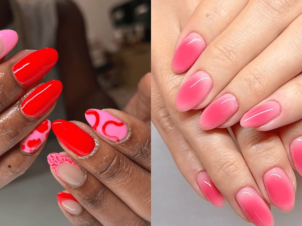 Vibrant Nail Art with Red and Pink Shades