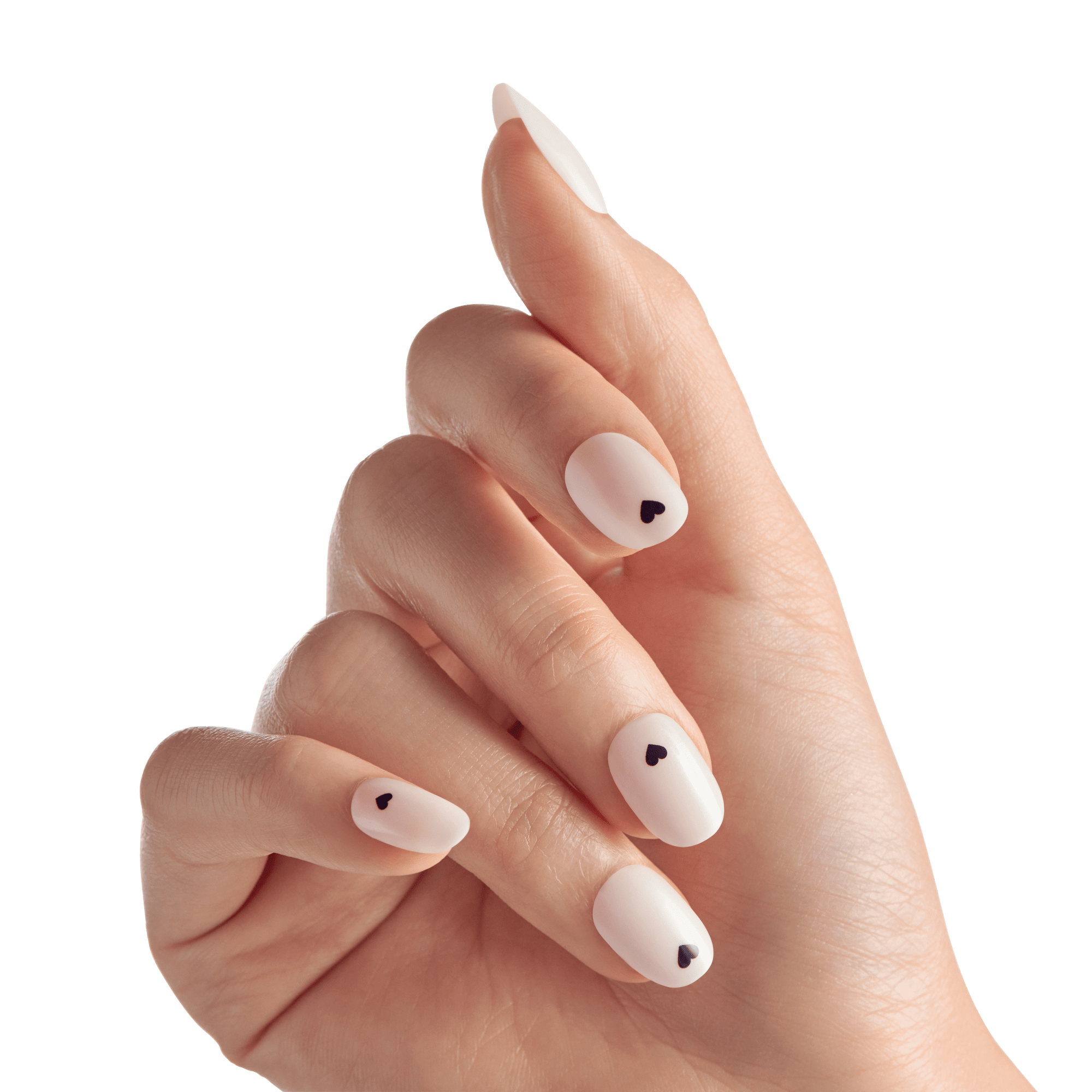 Elegant White Nails with Heart Designs